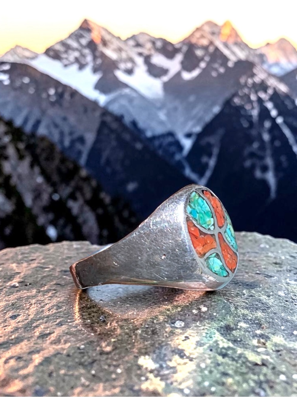 🌺Vintage Native American Sterling Turquoise & Coral Ring